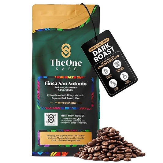 TheOne Kafé Guatemala Dark Roast Whole Bean Coffee ??Organic, Single Origin, Premium Specialty Coffee, Ethically Sourced, Smooth & Rich Flavor ??Fresh Roasted for Espresso, Drip, Pour Over ??12 oz