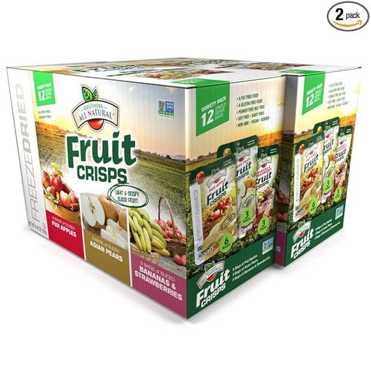 Brothers All Natural Freeze Dried Fruit Crisps, Variety Pack, 24 Single Serve Bags, Fuji Apple, Asian Pear, Banana Strawberry, Made with 100% Fruit, Gluten Free, Soy Free, Vegan, Heathy Snack