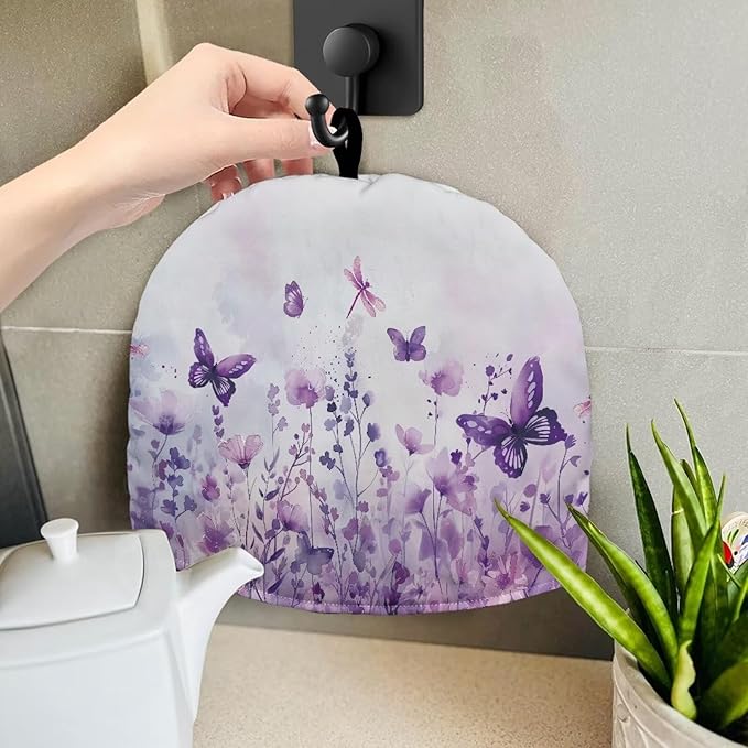 Purple Flowers Tea Cozy Cover Warmth Keep Tea Kettle Cover Insulated Teapot Cover with Top Handy Loop Aqua Tea Cosies Reusable