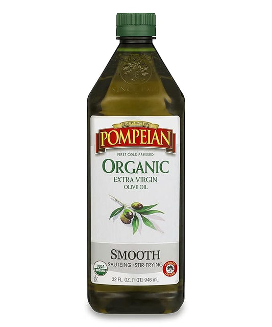 Pompeian USDA Organic Smooth Extra Virgin Olive Oil, Contains Polyphenols, First Cold Pressed, 32