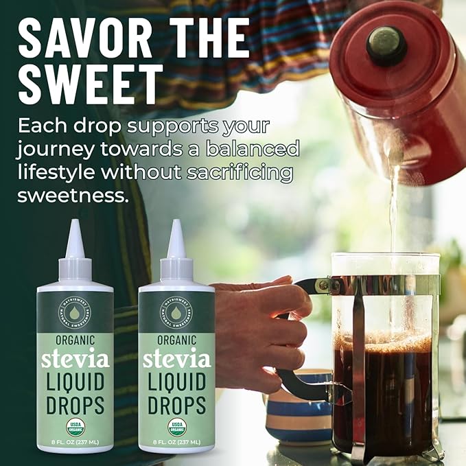 Organic Stevia Liquid Drops, 8 fl oz, Liquid Stevia Sweetener from Stevia Extracts, Zero Calorie Sweetener, Pure Stevia Liquid, Zero Carb Sweetner & Keto Sugar Substitute, 1800+ Servings