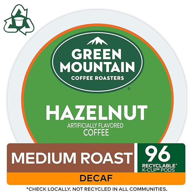Green Mountain Coffee Roasters Hazelnut Decaf Coffee, Keurig Single-Serve K-Cup pods, Light Roast, 96 Count