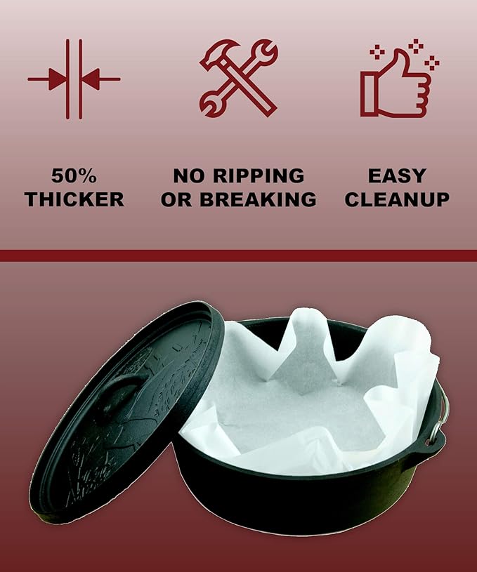 CampLiner Disposable Dutch Oven Liners ??20 Pack Extra-Thick Parchment Paper Rounds for 10?�â€?4??Cast Iron Dutch Ovens | Eco-Friendly, Easy Cleanup Liners for Camping, Baking, & Outdoor Cooking