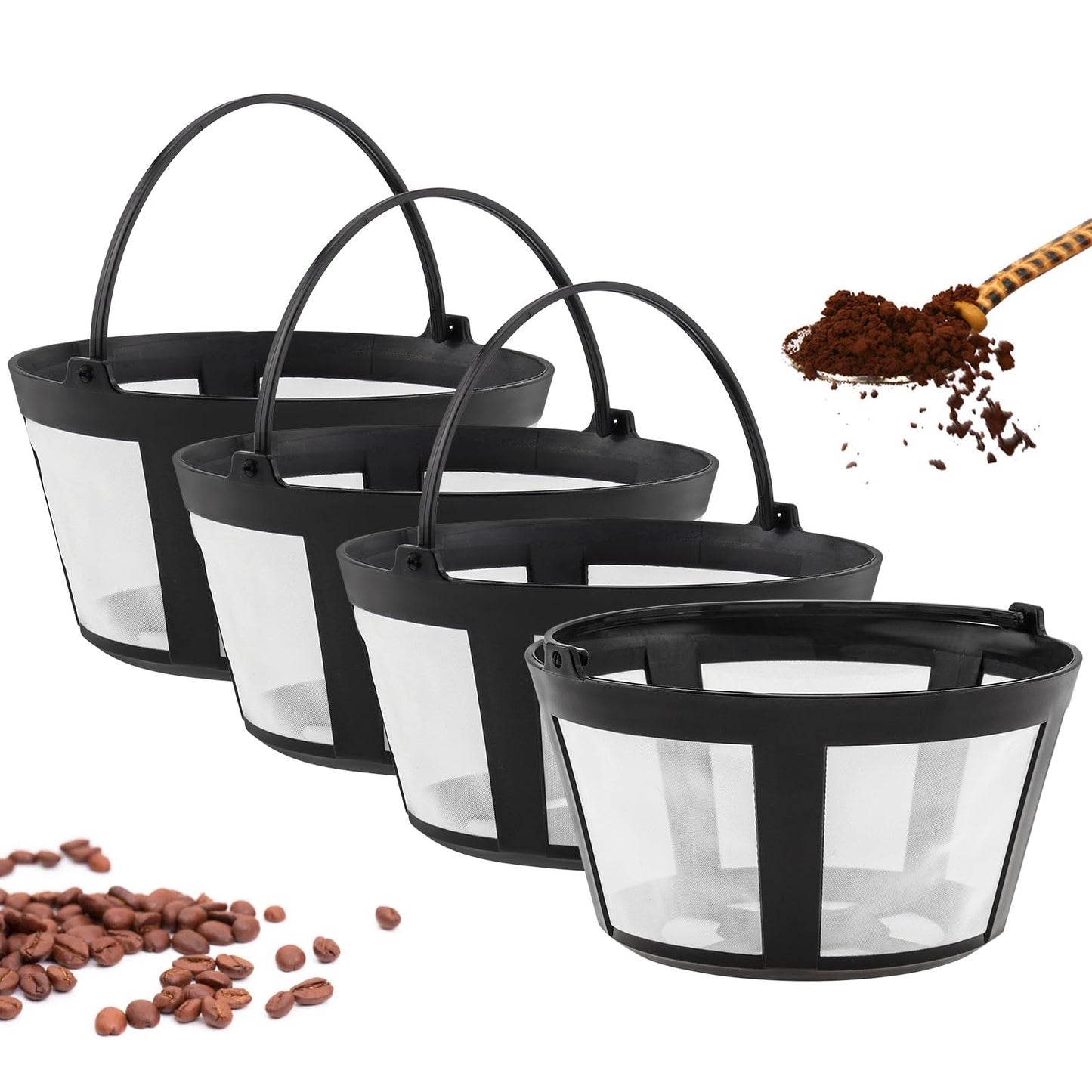 TQEONKL 8-12 Cups Reusable Coffee Filter Baskets 4-Pack, Compatible with Mr. Coffee, Black &
