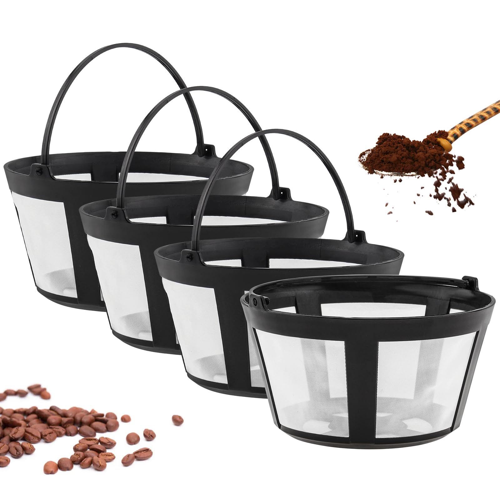 TQEONKL 8-12 Cups Reusable Coffee Filter Baskets 4-Pack, Compatible with Mr. Coffee, Black &