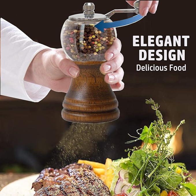 Pepper Mills Set Manual Pepper Grinder Set Classic Hand Shake American style 2pcs-5in, EP Acrylic Ceramic Core Grinding with Adjustable Coarse Mill, Fresh Ground Pepper Sea Salts Spices