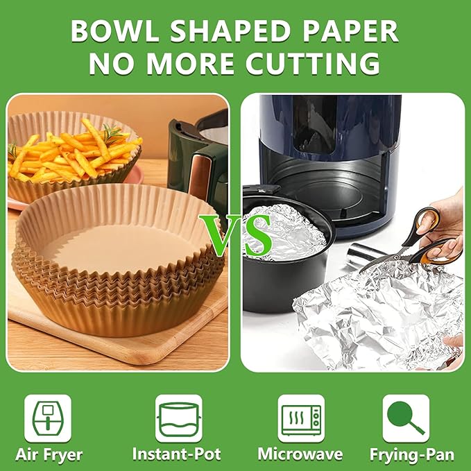 200pcs Air Fryer Disposable Liner, Non-Stick Parchment Paper for Baking, Oil-Proof, Water-Proof, Food Grade (6.3" Bottom, 7.9" Top)