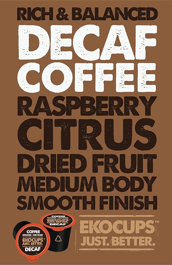 EKOCUPS Organic Swiss Water Decaf Medium Roast Coffee Pods, Extra 30% More Coffee Per Cup, Artisan Fair Trade Decaf Medium Roast Coffee for Keurig K Cup Machines, Recyclable Pods, 80 Count