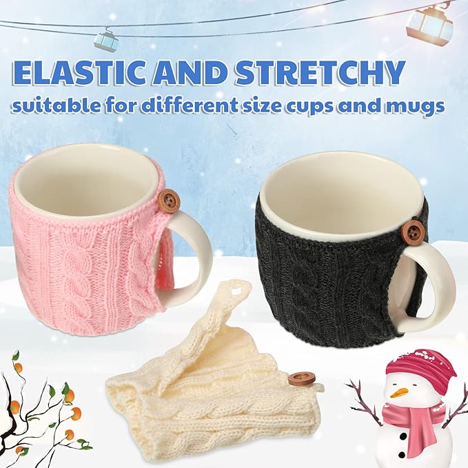 Skyley 4 Pcs Mug Cozy Set, Wool Yarn Reusable Knitted Coffee Sleeves for Hot Drinks, 18 x 9 cm, Fresh Color, Insulated, Hand Wash Only, 4 Units in Package