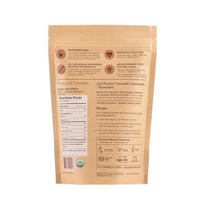 Just Panela Organic Unrefined Cane Sugar 1 Pound Pack of 8 | 100% Unprocessed, Raw Sugar | Great for Baking, Cooking & Sweetening | Healthier Alternative to Regular Refined Sugar