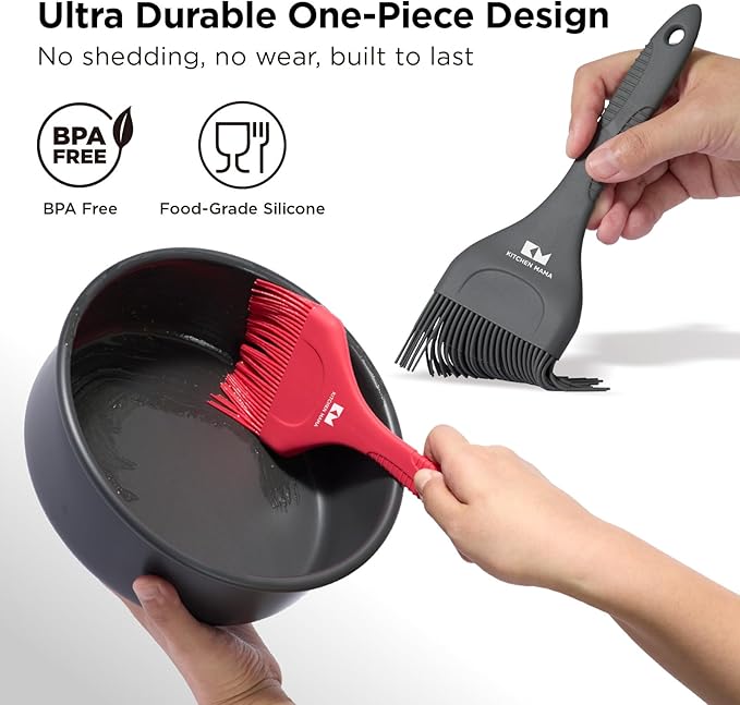 Kitchen Mama Platinum Silicone Extra Wide Pastry & Basting Brush Utensil Set ??Heat Resistant, Dishwasher Safe, BBQ Grilling, Cooking, Baking, Perfect For Outdoor, and Butter, Egg Wash, Oil and Sauce