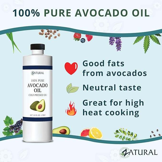 Zatural 100% Avocado Oil Pure Natural without Additives, Clean, Cold Pressed, Non-GMO, Vegan: For Cooking, Frying, Baking and for Sauces, Dressings, Marinades, Salads (16 Ounce)