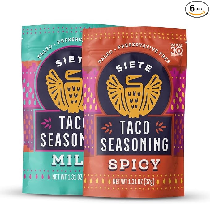 Siete Taco Seasoning Mix Pack | Gluten Free | Vegan | Paleo | Preservative Free | Whole 30 Approved | 3 Mild, 3 Spicy (6 Packets)