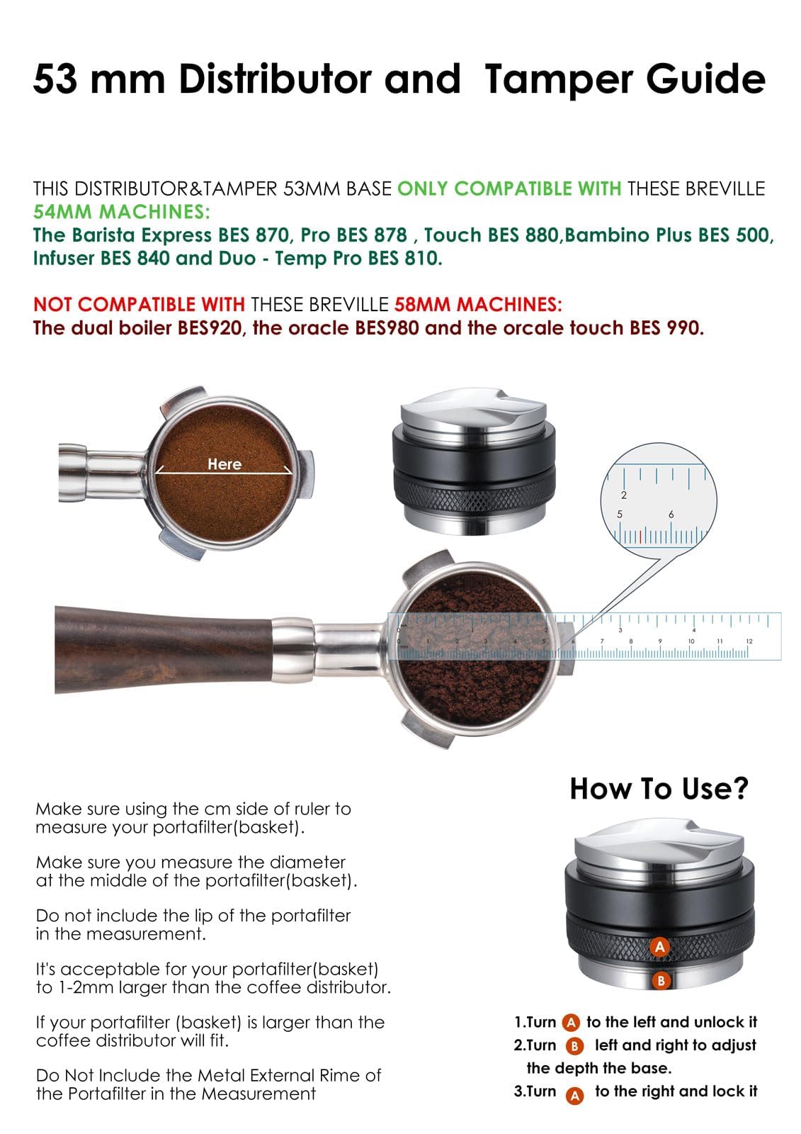 MATOW 53mm Coffee Distributor and Tamper, Dual Head Coffee Leveler Compatible with Breville 54mm