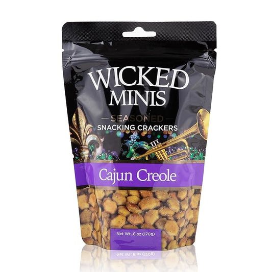 Wicked Minis Soup & Oyster Crackers - Saltine & Salted Flavored Mini Puffed Soup, Savory Snacking Mix, Seasoned Croutons Salad Toppers, Crackers for Chili 6oz (Cajun Creole, 1 Pack)