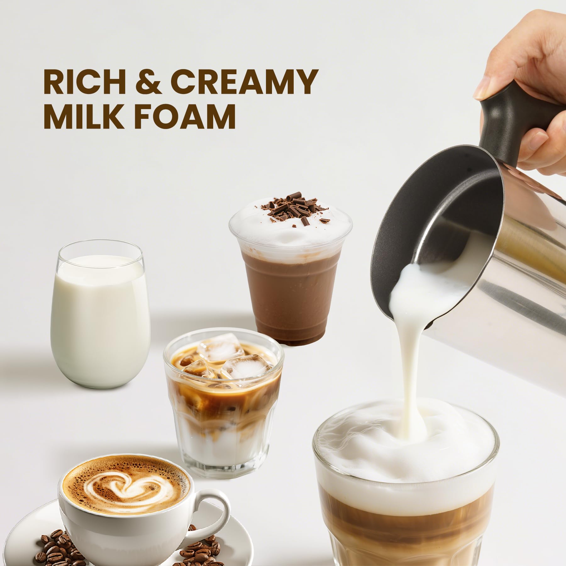 Casimhu Electric Milk Frother 4-in-1 Foam Maker, Hot Cold Foam, 10.6 oz