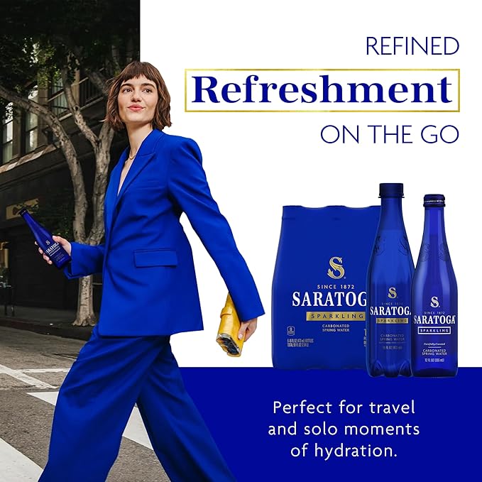 Saratoga Sparkling Water Bottles, 12-Pack - Carbonated Spring Bottled Water with Naturally Occurring Minerals & Electrolytes - Recycled PET Plastic Bottles - 28 Fl Oz