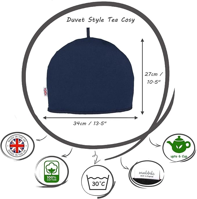 Muldale Large Tea Cozy for Teapot - Oxford Navy - Teapot Cover Insulated 100% Cotton Thick Wadding - Designed in England - Tea Cozies Covers - 1 to 6 Cup