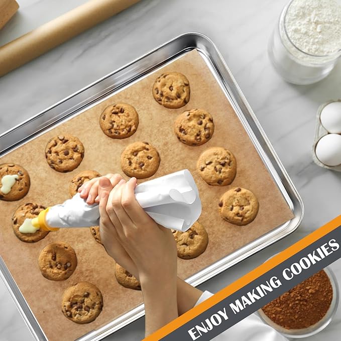 2Pcs Baking Sheet Pan Set, Joyfair Stainless Steel Cookie Sheets, Commercial Metal Pans Toaster Oven Tray Bakeware for Jelly Roll/Bread/Bacon, Heavy Gauge, Rust-free & Dishwasher Safe (16 Inch)
