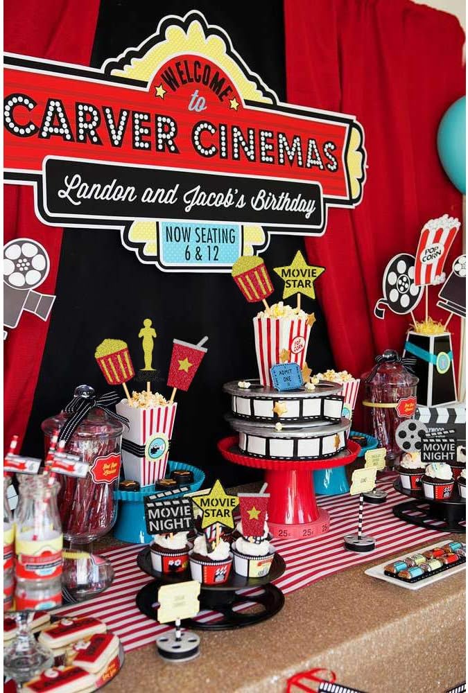 Theater Cupcake Toppers Cake Decoration for Birthday Movie Night Party Supplies Food Pick - Set of 24