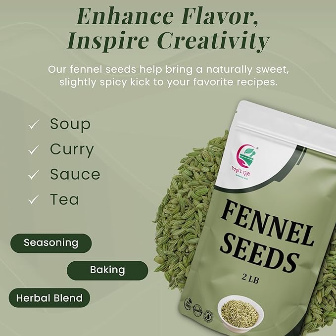 Fennel Seeds 2 LB, 100% Pure & Natural Whole Fennel, Premium Quality Spice for Cooking & Tea, Fresh & Aromatic, 2LB Bulk Pack - By Yogi?™s Gift®