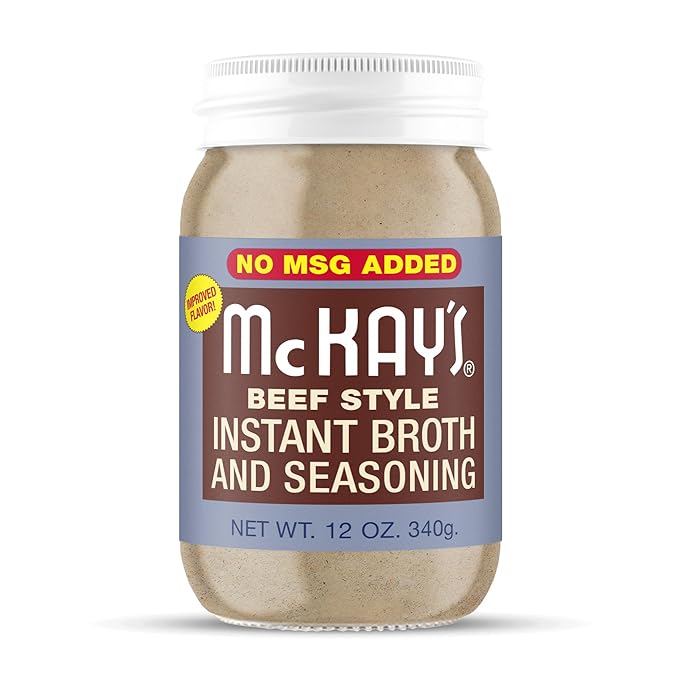McKay's Beef Flavored Soup Seasoning, Gluten Free, Vegetarian Instant Broth, Bullion Powdered Seasoning, Good on Meats, Veggies or in Soup! (No MSG Added Beef, 1 Pack)