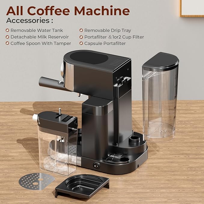 20 Bar Compact Espresso Machine with Steam Milk Frother竊똏rofessional Espresso Maker for Home and Officeç«?350W Touchscreen Cappuccino ç«?Latte Machineç«?7oz Detachable Water Tank竊똁lack