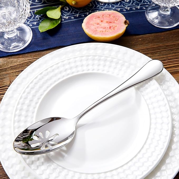 KEAWELL Premium Verona 4-Piece 9 inch Spoon Set ??18/10 Stainless Steel, Heavy-Duty Mirror-Finished Flatware for Daily Meals, Hosting and Special Occasions (4, Serving Spoons and Slotted Spoons)