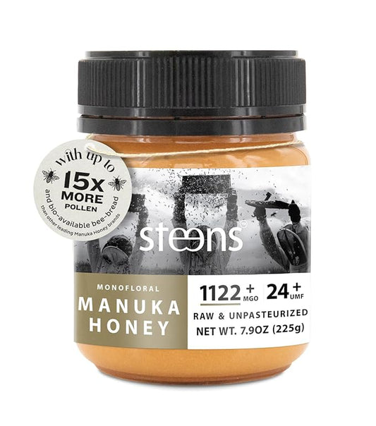 Steens Manuka Honey - UMF 24+ and MGO 1122+ - Pure & Raw 100% Certified Manuka Honey - Bottled and Sealed in New Zealand - 7.9 oz
