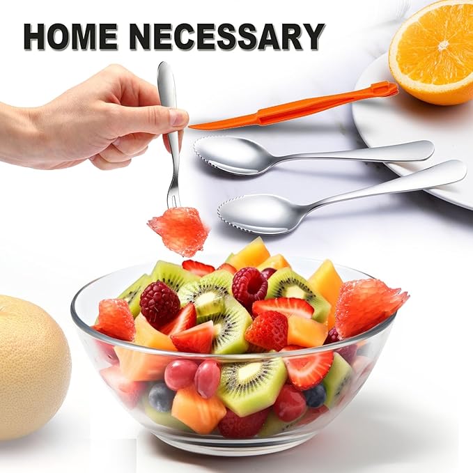 Grapefruit Spoons Serrated Edge Stainless Steel Grapefruit Utensils Tool Dessert Spoons for Citrus Lemon Kiwi Salads Melon Lime Pitaya Apple Fruit Puree