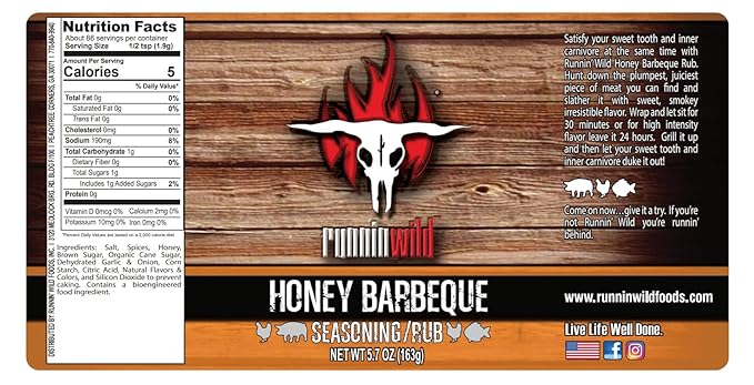 Gourmet Honey BBQ Rub and Seasoning | Pork Rub | Chicken Rub | Rib Rub| Salmon Rub | Runnin??Wild Foods, 5.7 ounces