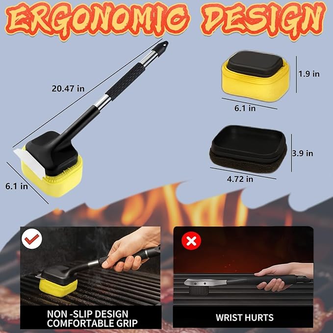 Grill Brush Bristle Free Grill Brush with 2 Replaceable Heat-Resistant Heads & Steel Scraper ??BBQ Cleaner Brush for Cast Iron/Stainless Grates, Safe Steam-Powered Outdoor Grill Tool