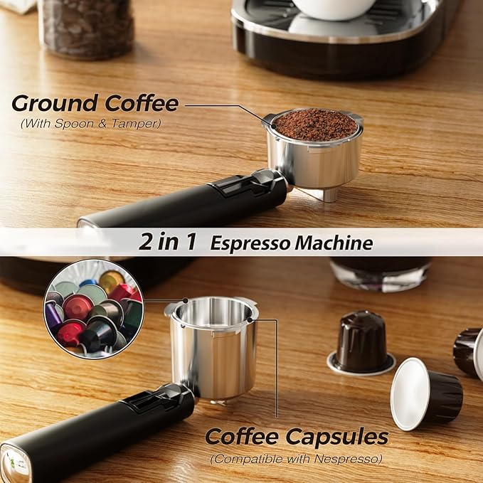 Espresso Machine 20 Bar, Professional Compact Stainless Steel Coffee Maker with LCD Display, Steam Wand, 45oz Removable Water Tank, for Espresso, Cappuccino, Latte at Home or Office