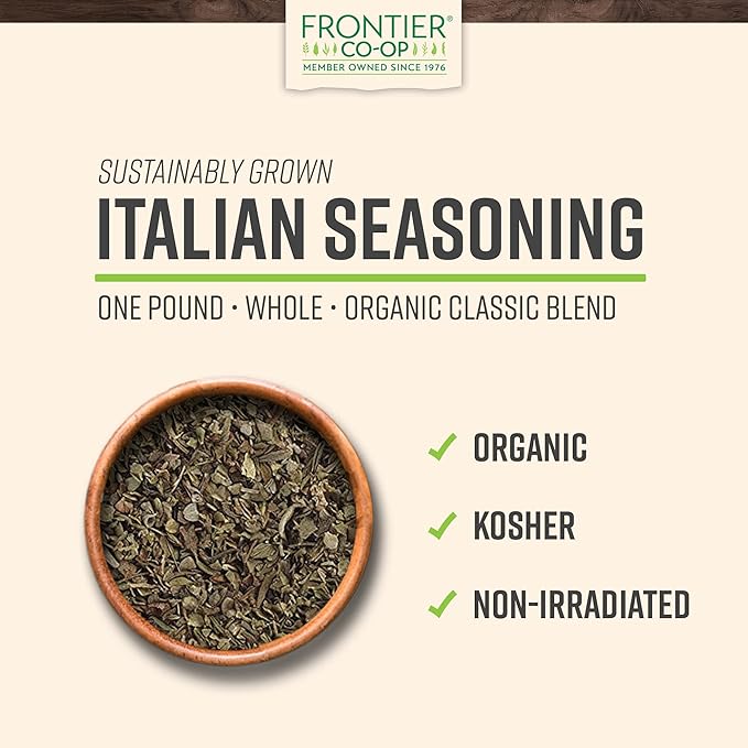 Frontier Co-op Organic Italian Seasoning 1lb - Bulk Dried Oregano, Thyme, Rosemary, Basil, Sage and Marjoram - Wholesale Spices and Seasonings