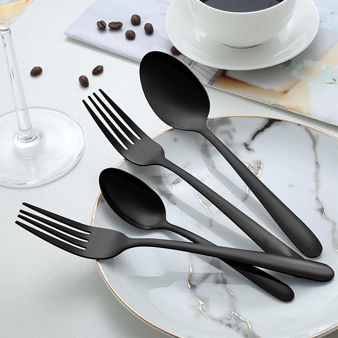 Pleafind 36 Pieces Black Teaspoons Set - 6.2 inch, Spoon Silverware, Stainless Steel Tea Spoons, Mirror Polished Small Teaspoon, Dessert Spoons for Home, Kitchen, Restaurant, Dishwasher Safe