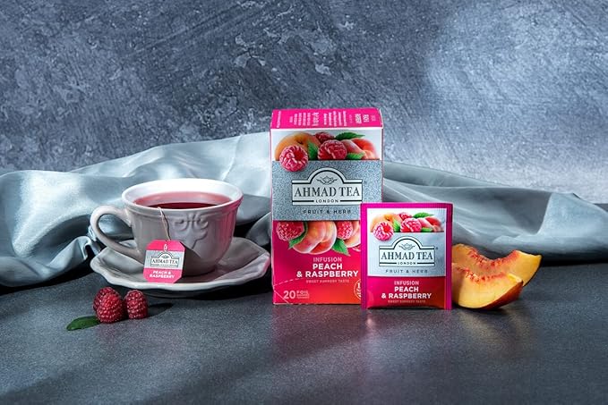Ahmad Tea Infusions, Peach and Raspberry Teabags, 20 ct (Pack of 1) - Decaffeinated & Sugar-Free