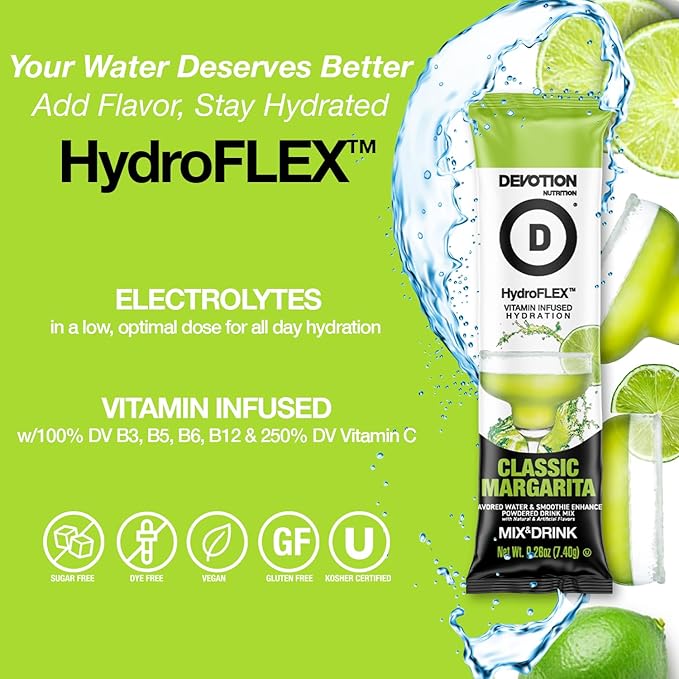 Devotion Nutrition HydroFLEX Water Flavoring Packets ??Sugar-Free Hydration with Vitamins & Electrolytes ??Dye-Free, Gluten-Free (Classic Margarita) 12-Pack Drink Mix