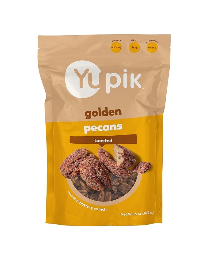 Yupik Toasted Golden Pecans, 5 Oz, Gluten-Free, Kosher, Non-GMO, Sweet Snack, Crunchy Glazed Pecans with Natural Butter Flavor & Sea Salt, Party Snack, Source of Copper & Magnesium