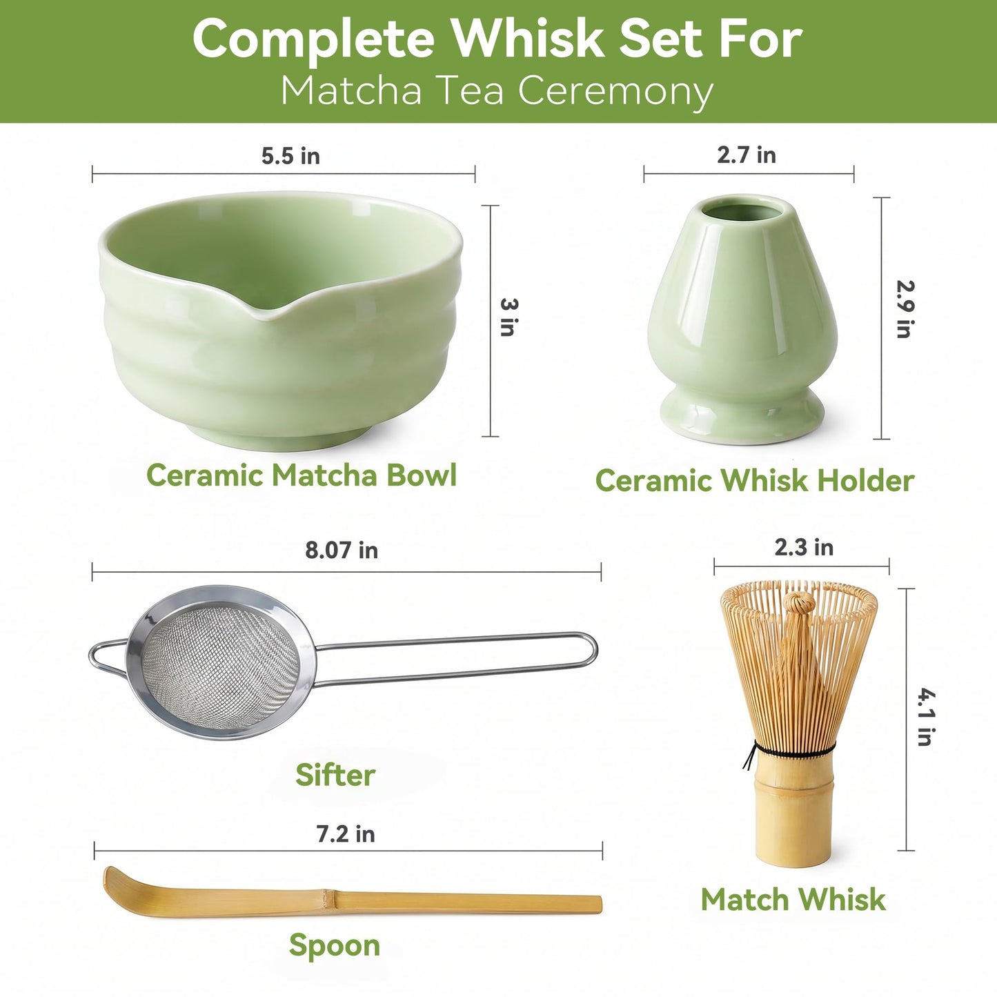 Matcha Whisk Set with Ceramic Bowl - Complete Matcha Making Kit, Bamboo Whisk (Chasen), Whisk