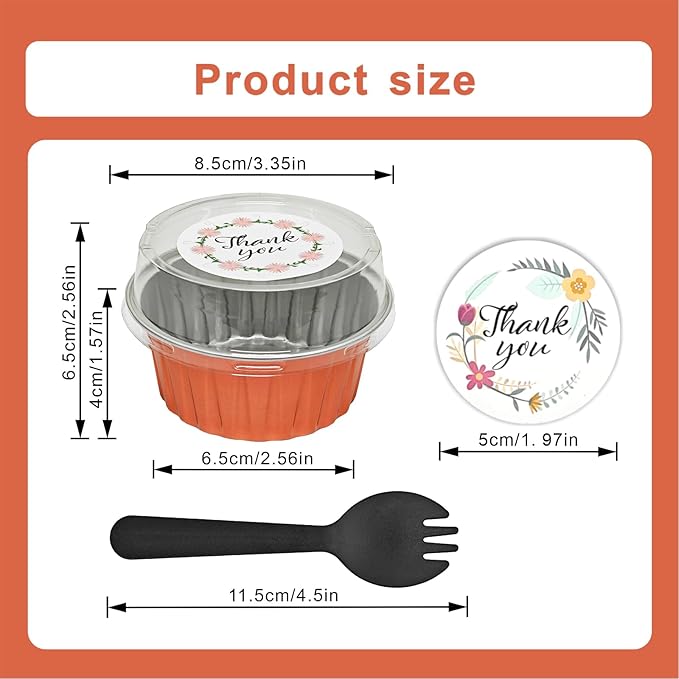 100 Pcs Aluminum Foil Baking Cups with Lids,5oz Cupcake Liners Dessert Cups,Disposable Ramekins Mini Cake Containers Tin Mini Muffin Liners for Wedding Christmas Party (Rose gold)