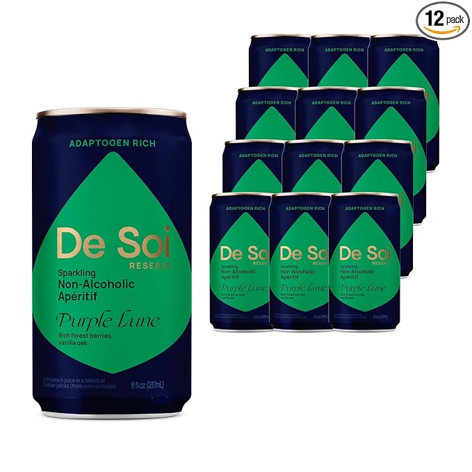 De Soi Purple Lune Mocktails NA Drinks 8 fl oz (12-pack) - Adaptogen Drink, Sparkling Drink with Calming Botanicals, Mocktail Drinks, Gluten Free, No Artificial Flavors