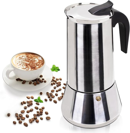 12 Cup 600ml Moka Pot Stainless Steel Espresso Coffee Maker Stovetop Percolator Coffeemaker Italian Classic Style Brewing Greca Cafe Mocha Machine for Cafeteras Lover Camping Travel and Home Use 20oz