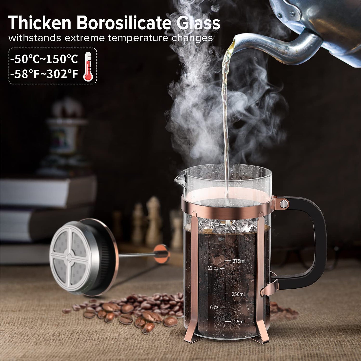 QUQIYSO French Press Coffee Maker 21oz,Borosilicate Glass Coffee Press