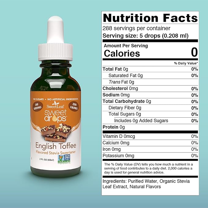 SweetLeaf Stevia Liquid Sweet Drops - English Toffee Flavored Drops, Stevia Liquid Sweetener, Zero-Calorie, Sugar-Free Syrup Alternative for Keto Coffee, Baking, Shakes, 2 Fl Oz