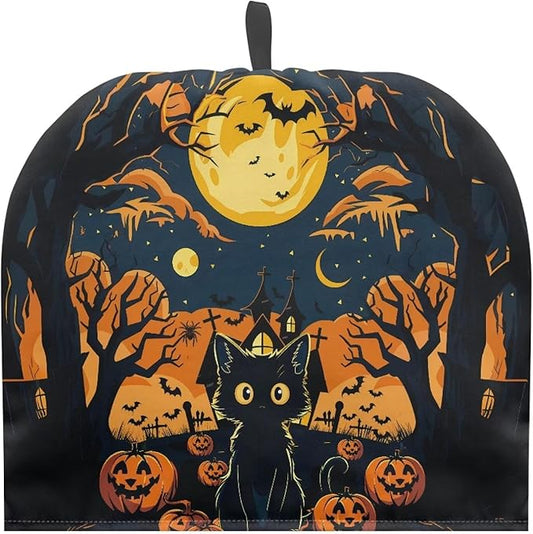 ZUXONGSYBlack Cat Tea Cozy for Teapot Insulated Scratch Proof Cup Cozy Bat with Spider Breakfast Warmer for All Hallows' Eve Party ReusableTeapot Insulation Cover Halloween Day