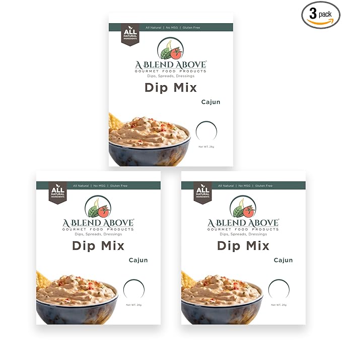 A Blend Above Cajun Dip Mix, 3 Packs, 1 oz. Each, Makes 16 Ounces, Gluten-Free, No MSG, All Natural, No Preservatives, Vegan Friendly, Keto Friendly, Vegetable Dip, Chip Dip, Low Carb, Easy to Make