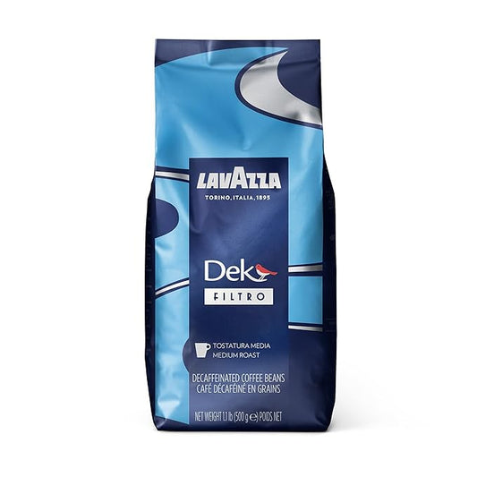 Lavazza Dek Filtro Whole Bean Coffee Medium Roast 1.1LB Bag ,Authentic Italian, Blended and roasted in Italy, Roasted cereals and barrique aromatic note, Nut Free