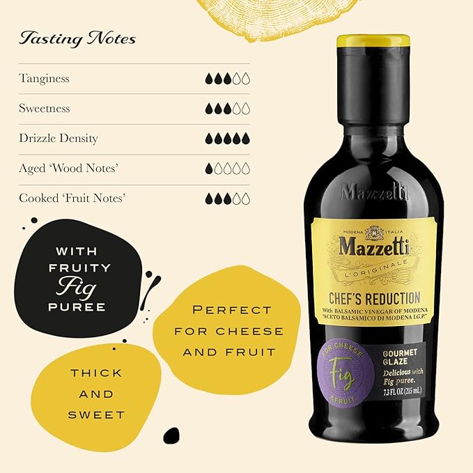 Mazzetti Fig Balsamic Vinegar Glaze of Modena PGI | Thick & Rich | Perfect for Fruit & Cheese | 7.3 Ounce Bottle (Pack of 1)