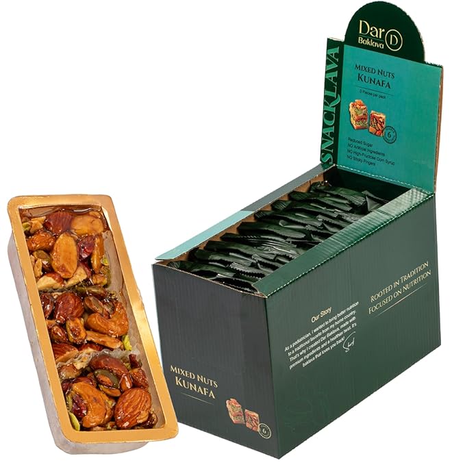 Snacklava Kunafa Mixed Nuts Baklava - 20 Pack (3 Pieces per Pack) - No Artificial Ingredients, Colors or Preservatives