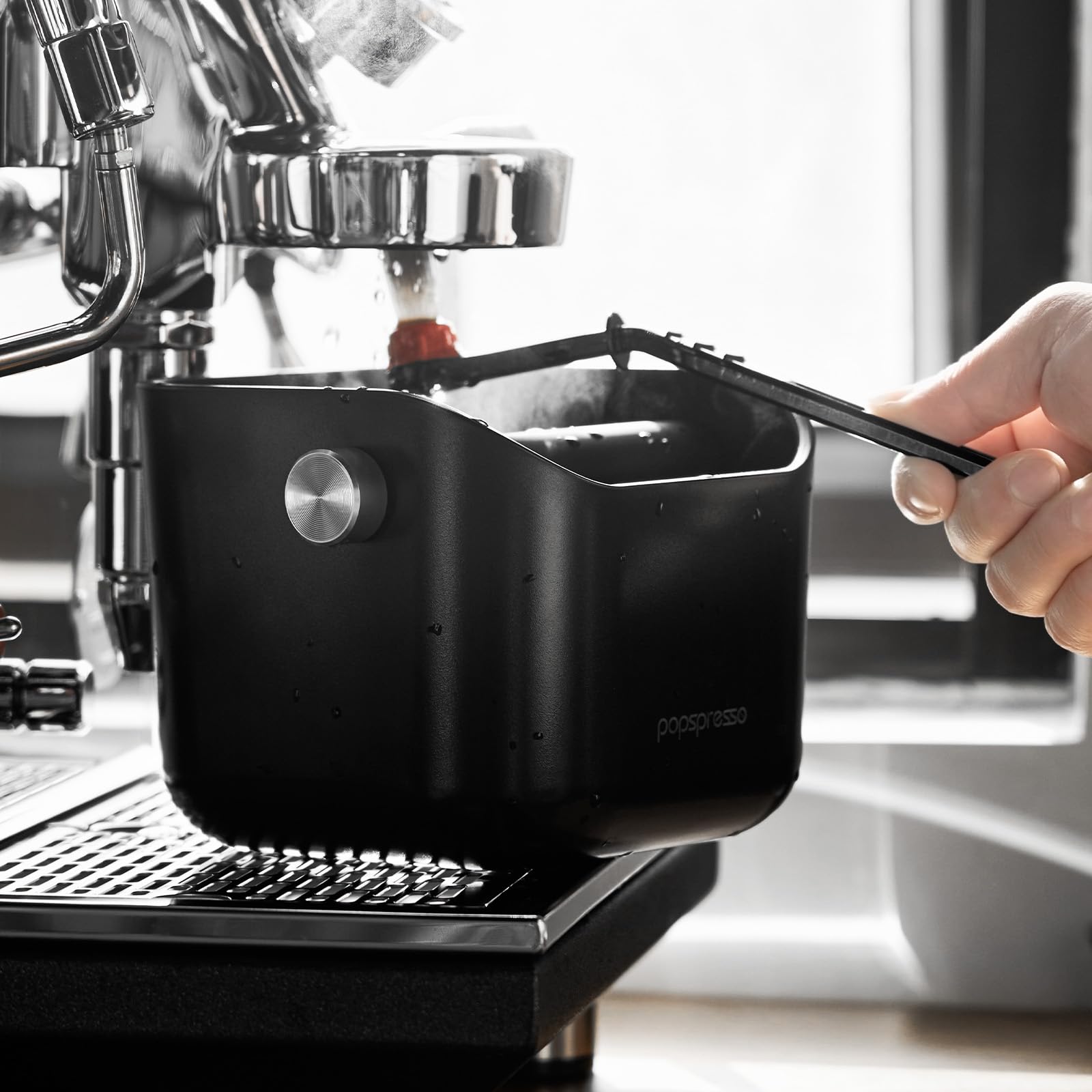 Popspresso Espresso Knock Box for Coffee Grounds, 1.5L Large Capacity Coffee Knock Box with Quiet